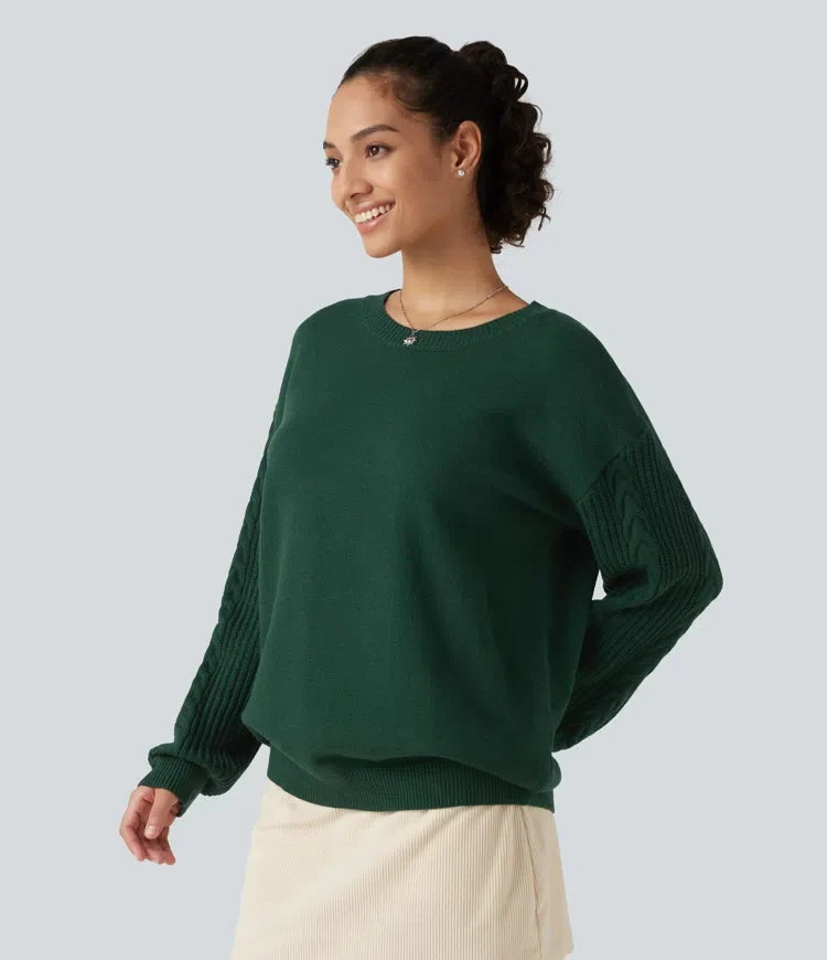 Round Neck Long Sleeve Relaxed Work Sweater