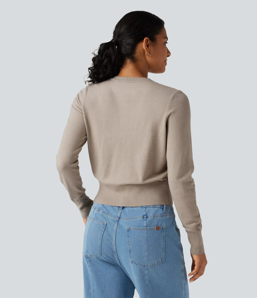Round Neck Long Sleeve Button Fly Work Cardigan