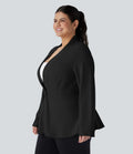 Plus Size V Neck Long Sleeve Single Front Work Peplum Jacket