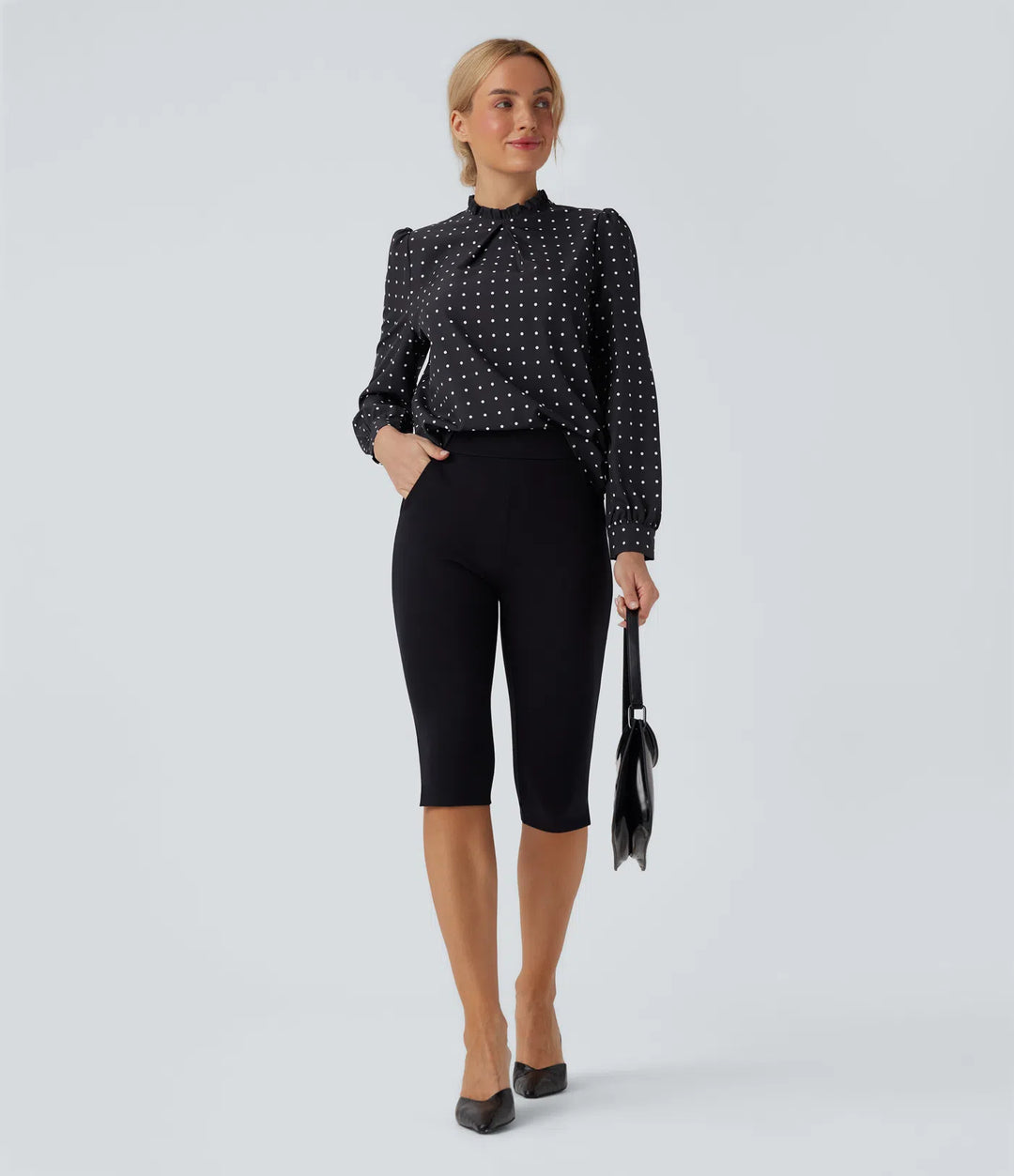 Frill Mock-neck Polka Dot Work Blouse