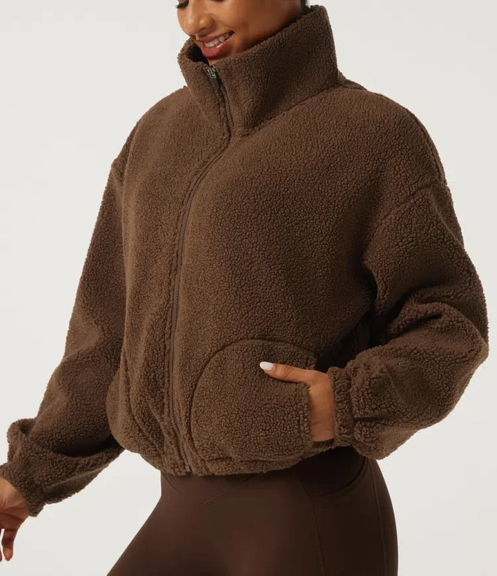 Turtleneck Long Sleeve Yoga Sherpa Jacket with Pockets