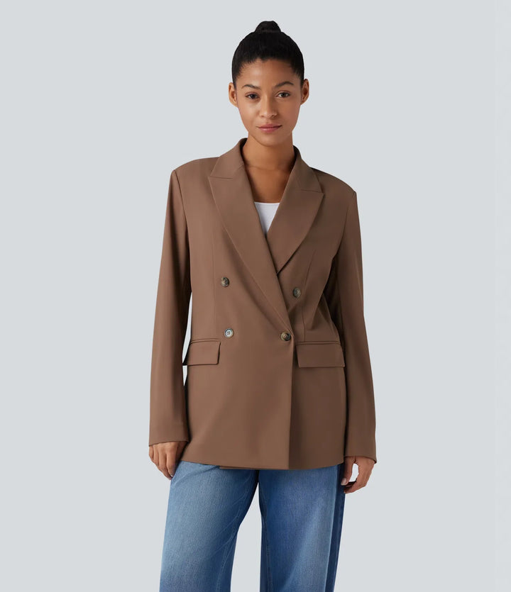 Notched Collar Long Sleeve Work Blazer with Pockets