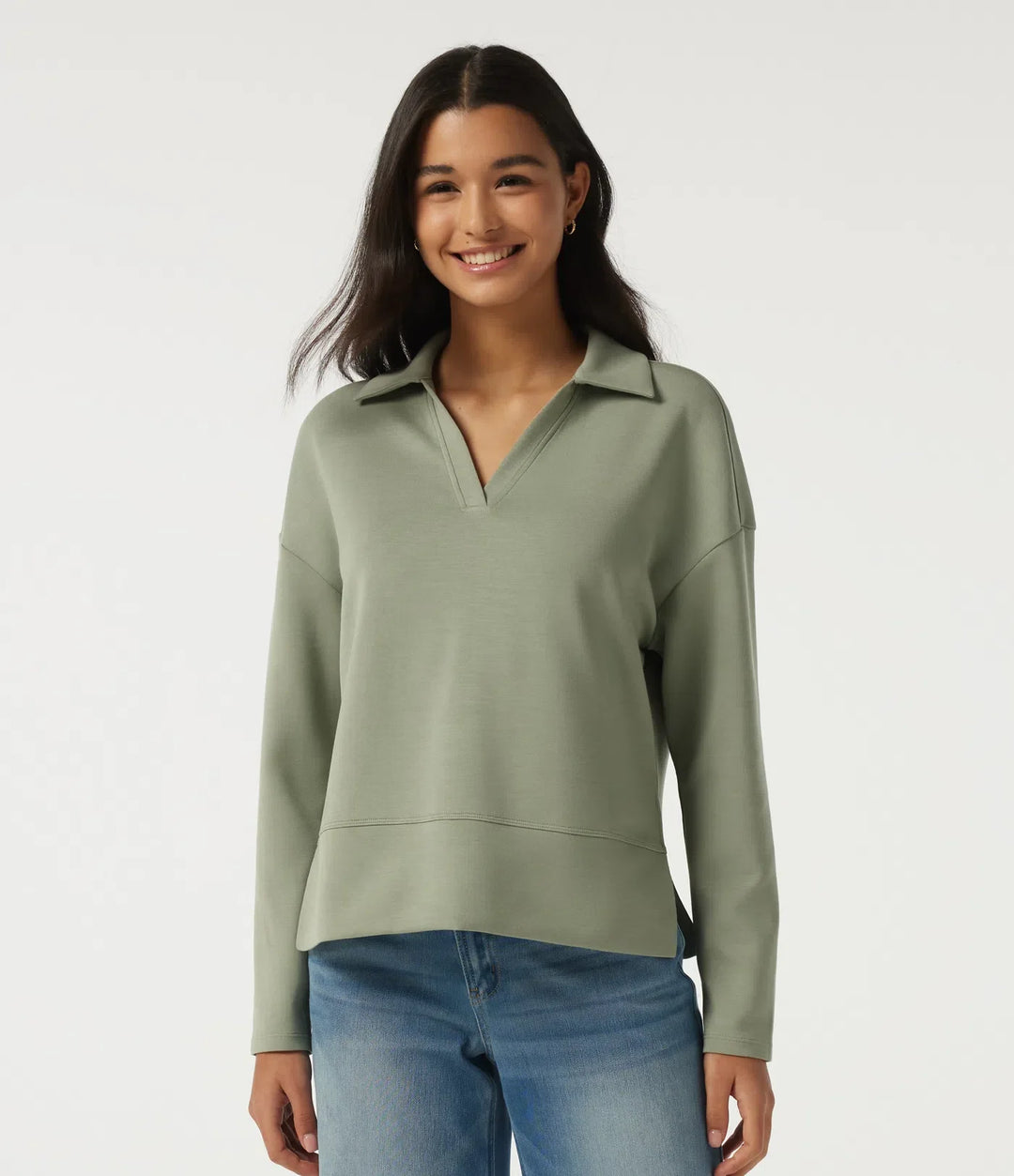 SpacerTek Lapel Long Sleeve Slit Hem Casual Sweatshirt