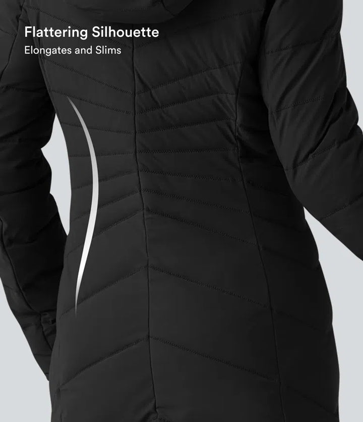 PuffFlex Hooded Longline Stretchy Casual Padded Jacket with Pockets
