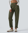 Mid Rise Tapered Corduroy Casual Pants with Pockets