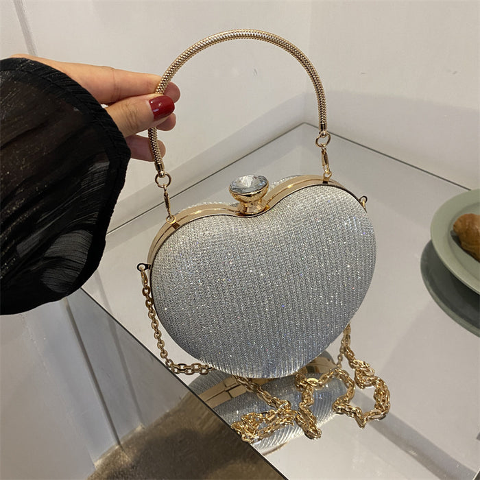 Riley | Heart-Shaped Metallic Evening Clutch with Chain