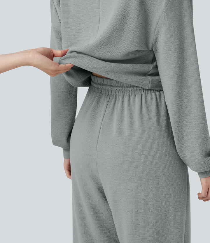 V-neck Long Sleeve Drawstring Casual Jumpsuit with Pockets-Easy Peezy
