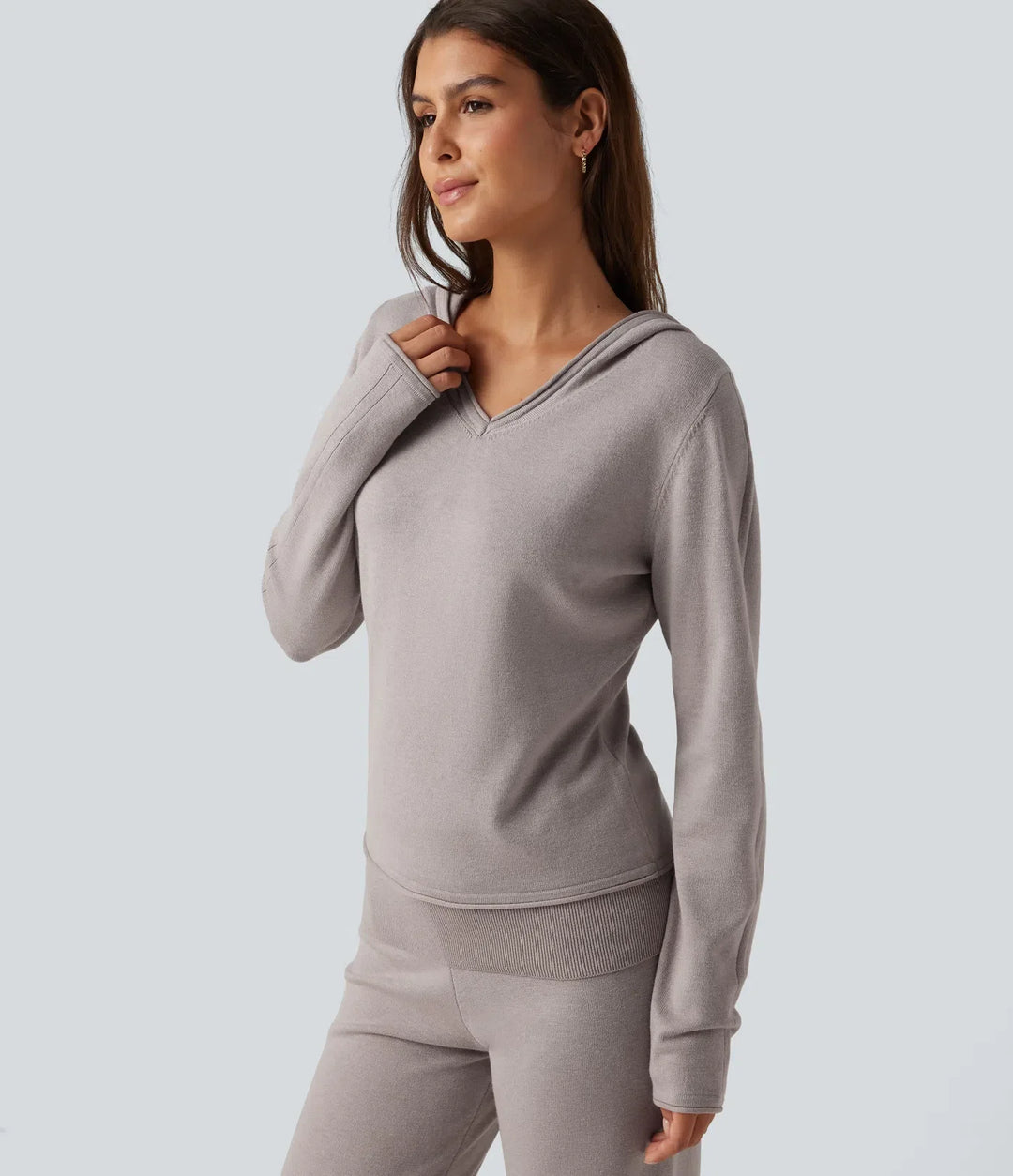 Hooded Long Sleeve Rolled Hem Lounge Sweater