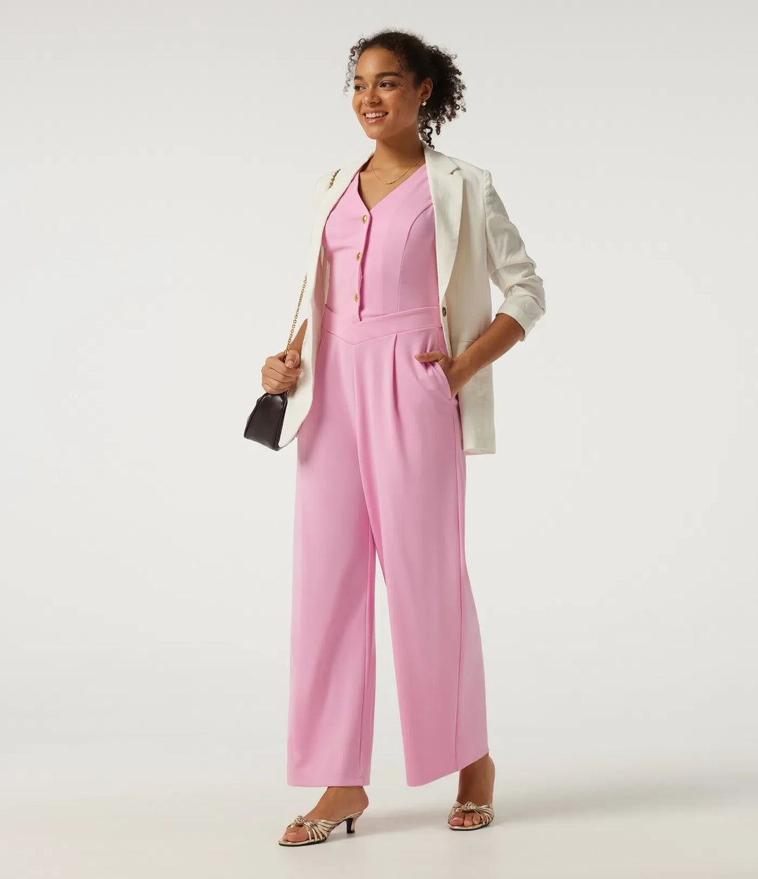 V Neck Sleeveless Wide Leg Work Jumpsuit with Pockets - Easy Peezy Edition