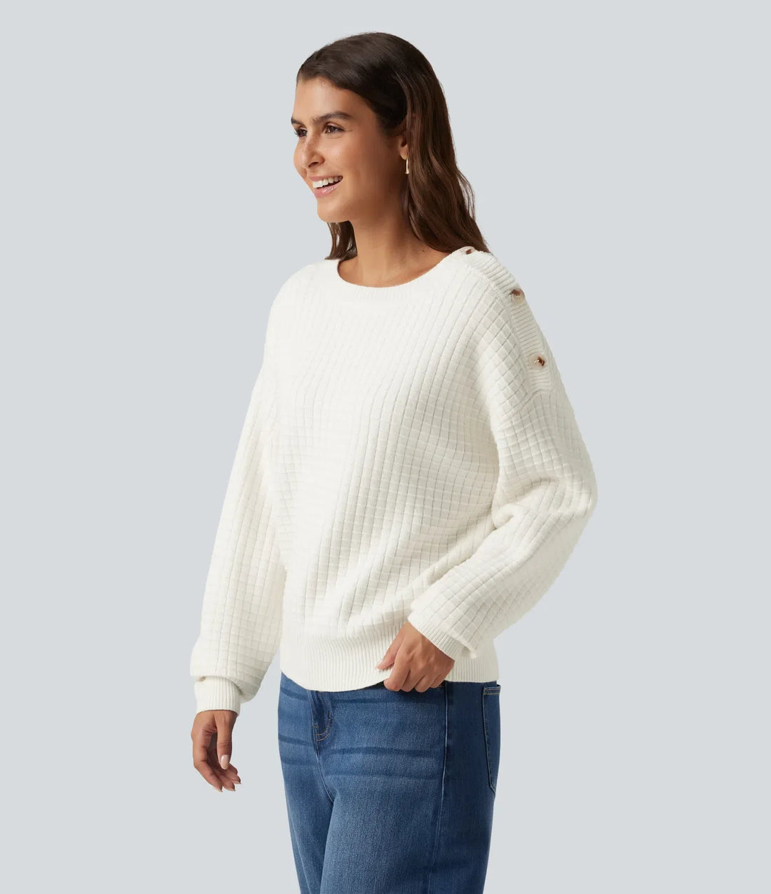Round Neck Dropped Shoulder Long Sleeve Casual Sweater