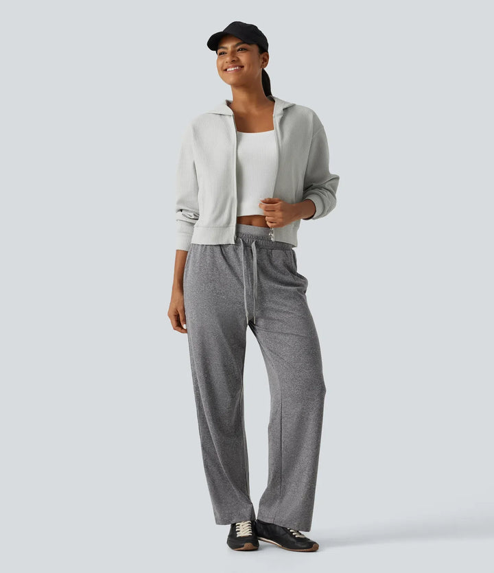 Hooded Long Sleeve Waffle Casual Jacket with Pockets