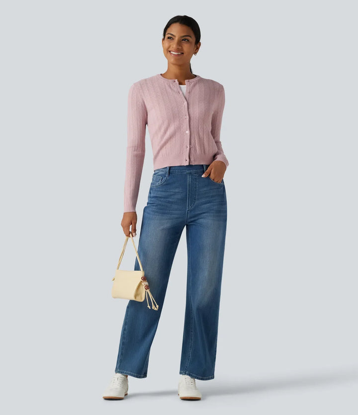 Round Neck Long Sleeve Work Cardigan