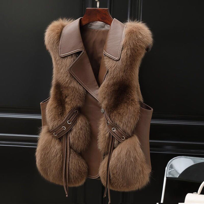 Avery | Short Faux Fur Vest with Lapel Collar