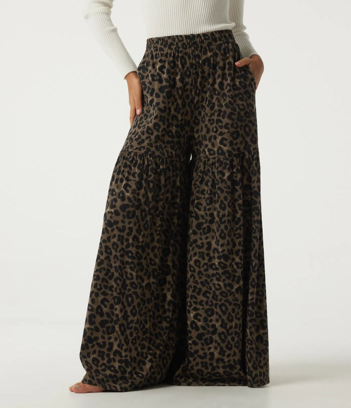 High Waisted Leopard Print Baggy Casual Pants with Pockets