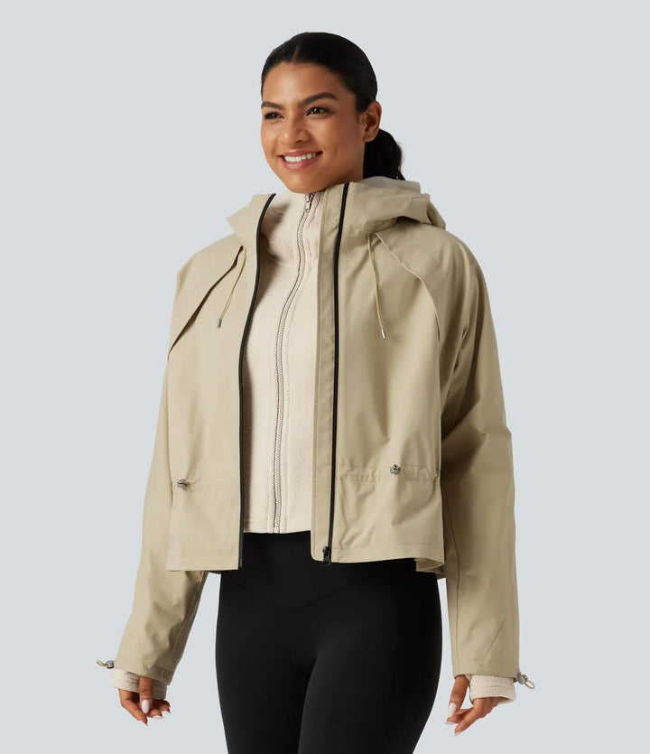 Hooded Long Sleeve 2-Piece Hiking Windbreaker Jacket with Pockets