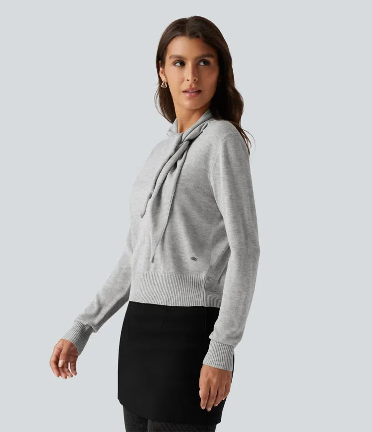 Scarf Tie Long Sleeve Casual Sweater