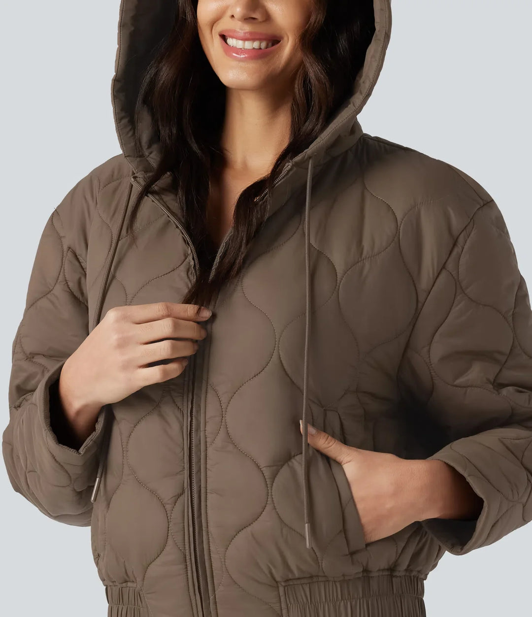 Hooded Drawstring Long Sleeve Casual Padded Jacket with Pockets