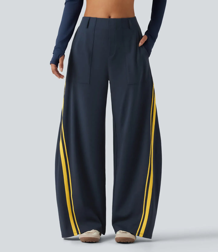 Halara DayStretch High Waisted Color Block Side Stripe Barrel Dance Pants with Pockets