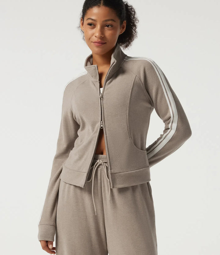 Stand Collar Raglan Long Sleeve Stripe Running Jacket with Pockets