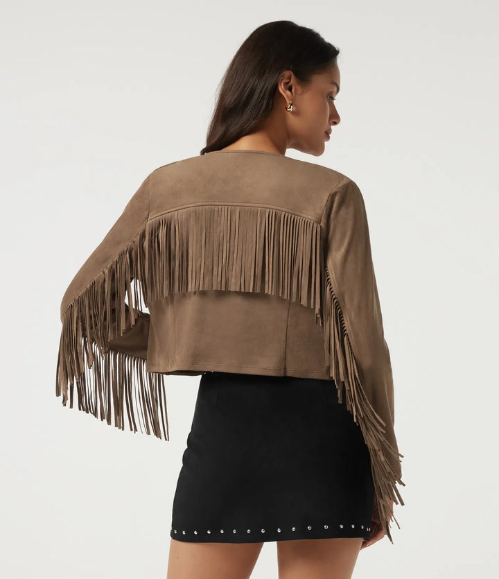 V Neck Long Sleeve Fringe Suede Casual Blazer