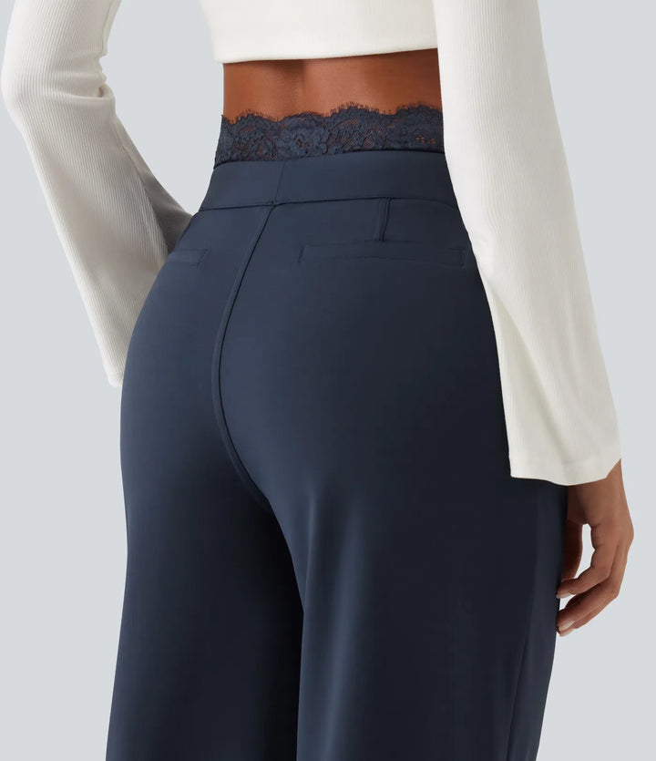 Halara Flex High Waisted Contrast Lace Straight Leg Work Pants with Pockets