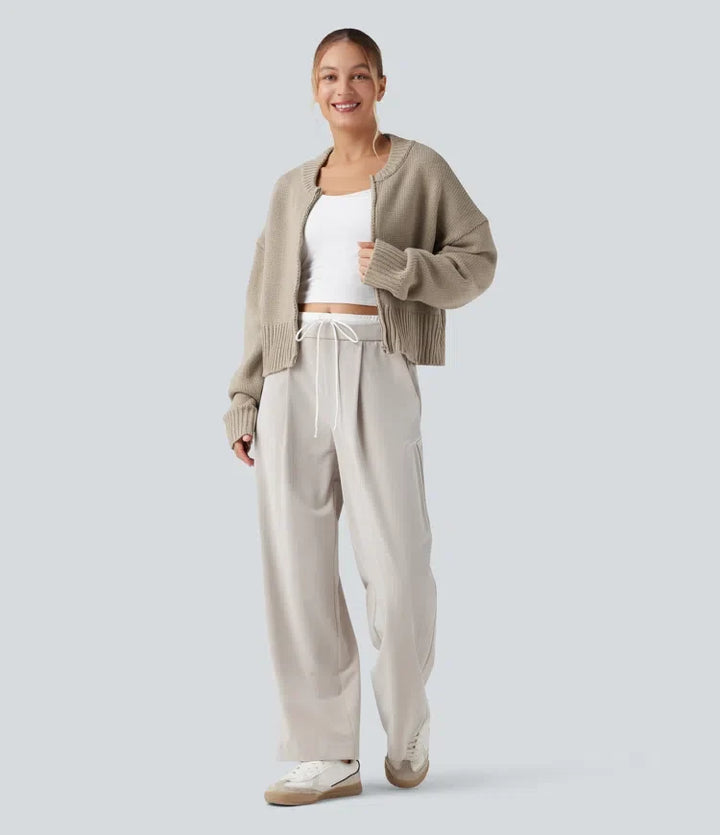 Long Sleeve Zip Fly Casual Bomber Cardigan