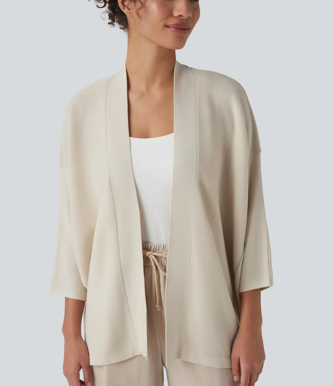 Open Front 3/4 Sleeve Casual Cardigan