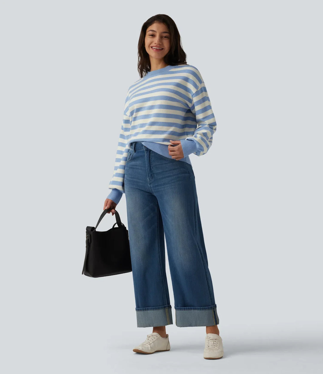 Round Neck Long Sleeve Stripe Casual Sweater