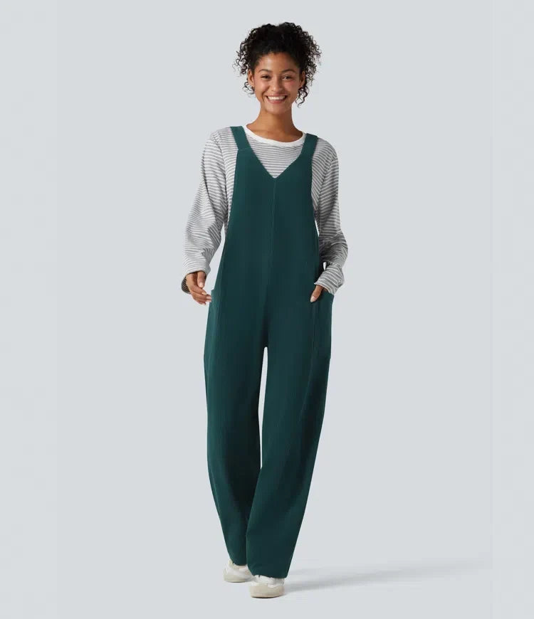 V Neck Corduroy Casual Overalls with Pockets