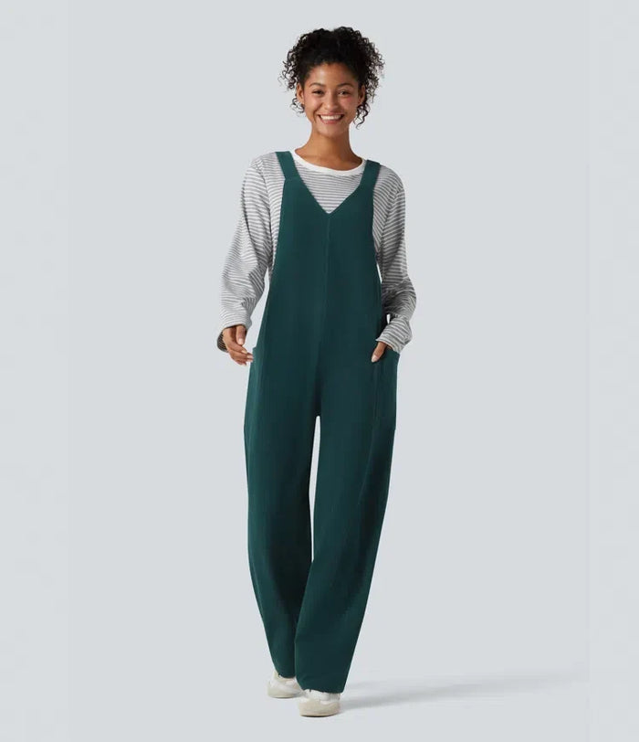 V Neck Corduroy Casual Overalls with Pockets