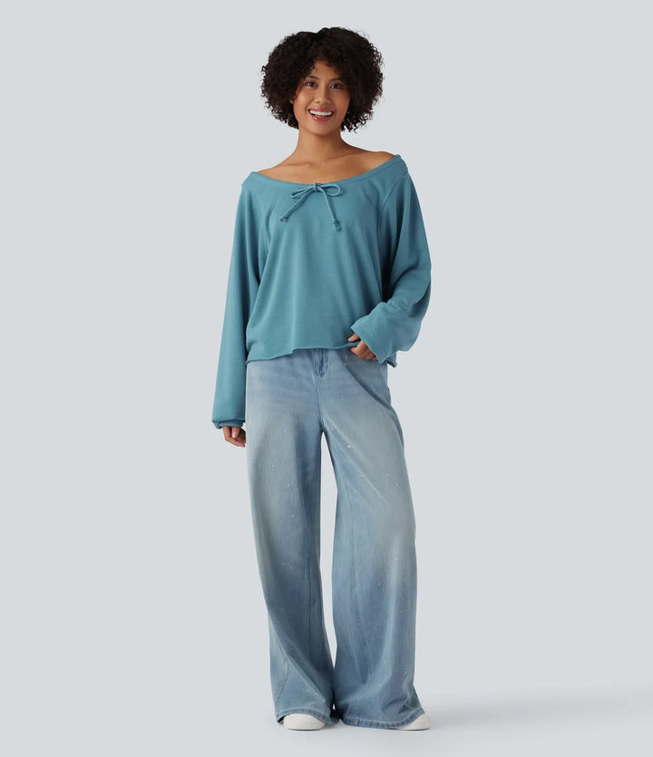 Off Shoulder Long Sleeve Casual Sweatshirt