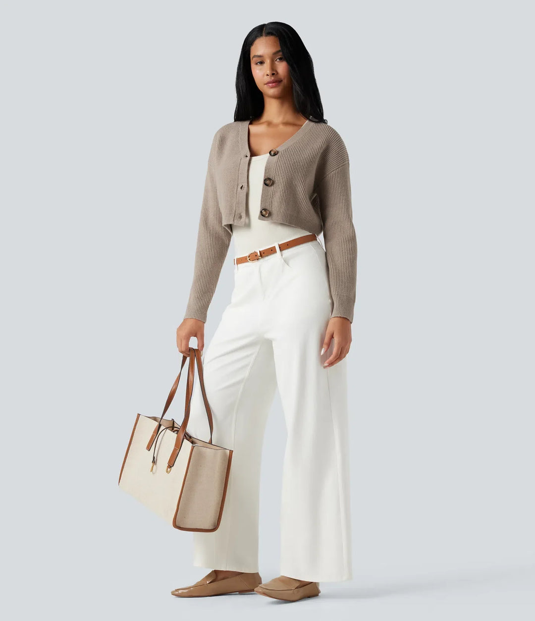 V-neck Long Sleeve Cropped Work Cardigan