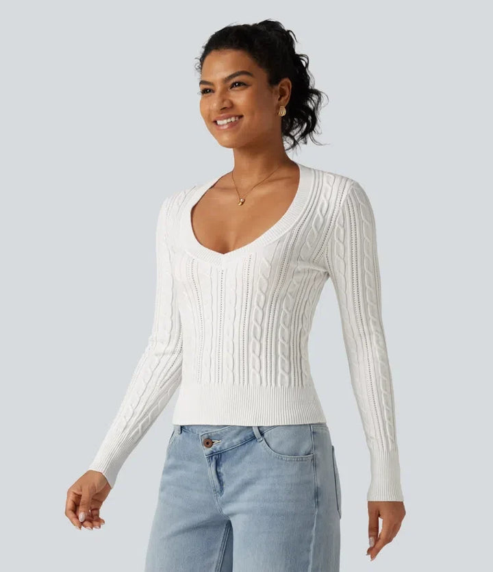 V Neck Long Sleeve Casual Sweater