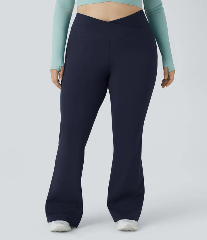 DayStretch High Waisted Crossover Full Length Flare Plus Size Leggings