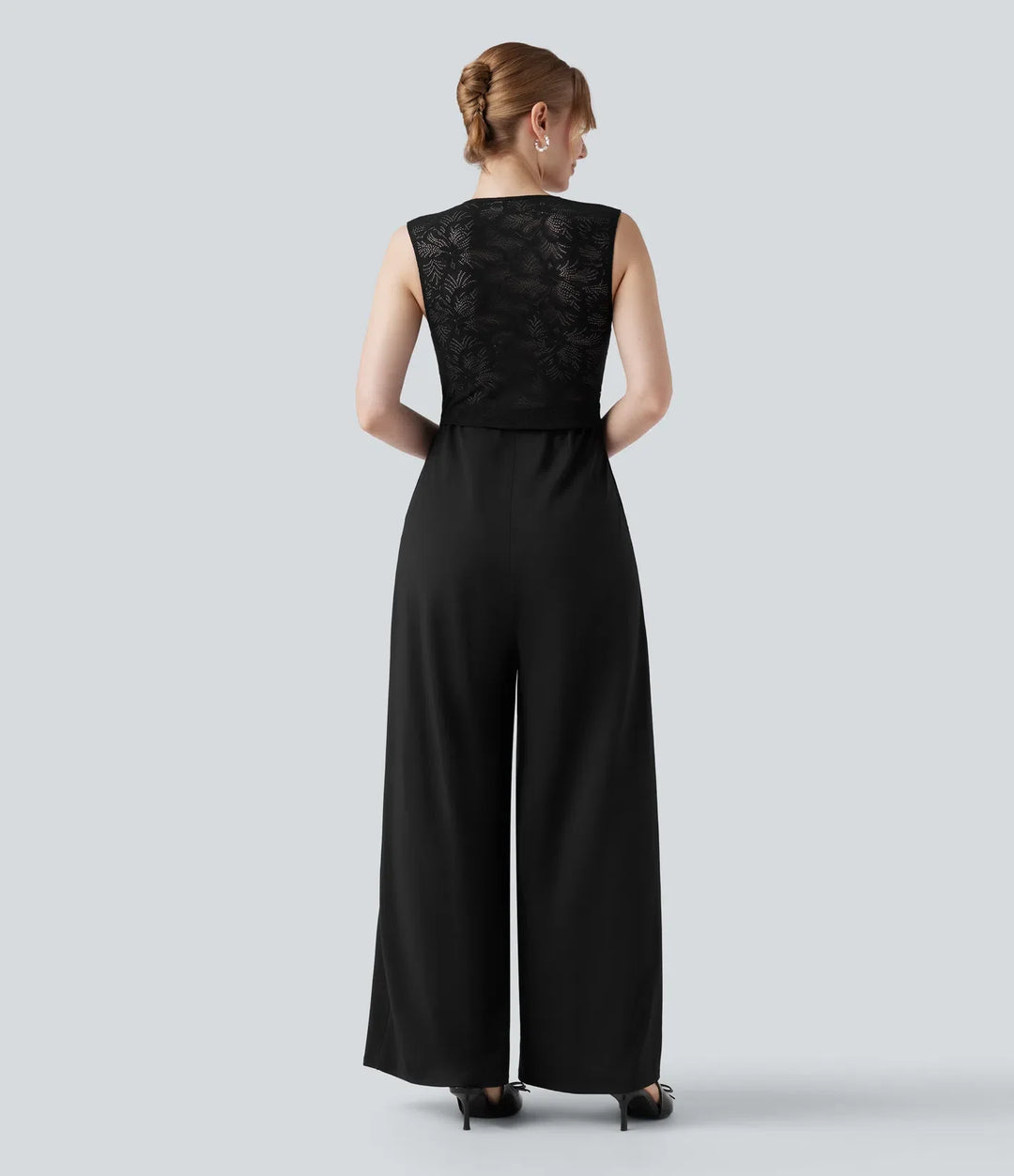 Square Neck Sleeveless Contrast Lace Bridesmaid And Wedding Guest Jumpsuit with Pockets-Easy Peezy