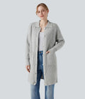 Collar Long Sleeve Button Fly Casual Longline Cardigan with Pockets