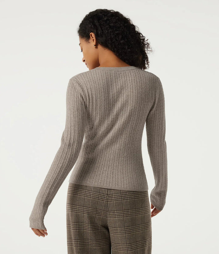 Henley Neck Cable Stitch Long Sleeve Work Sweater