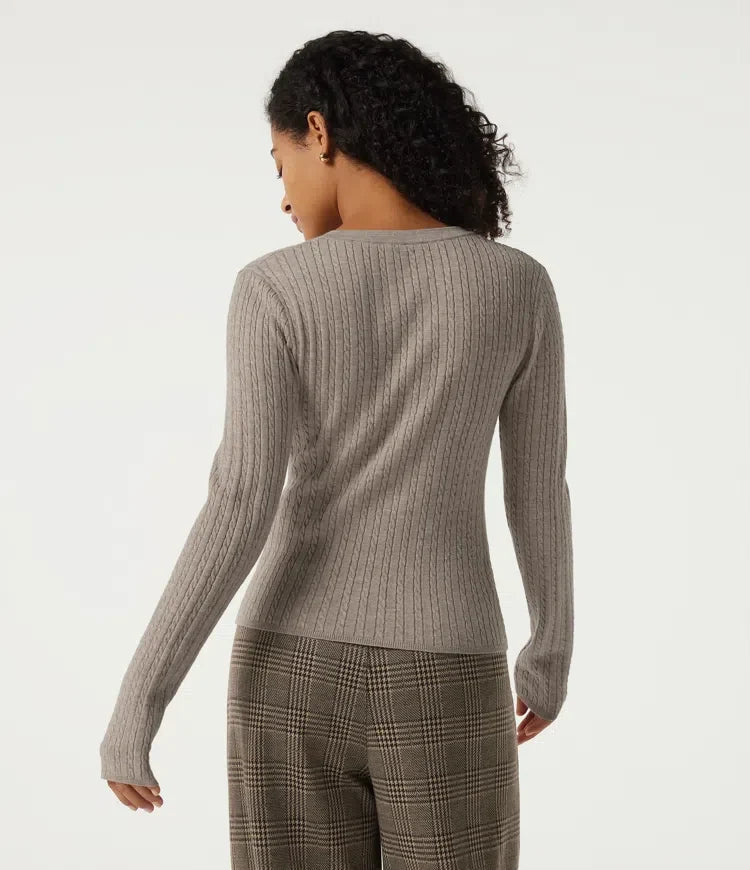 Henley Neck Cable Stitch Long Sleeve Work Sweater