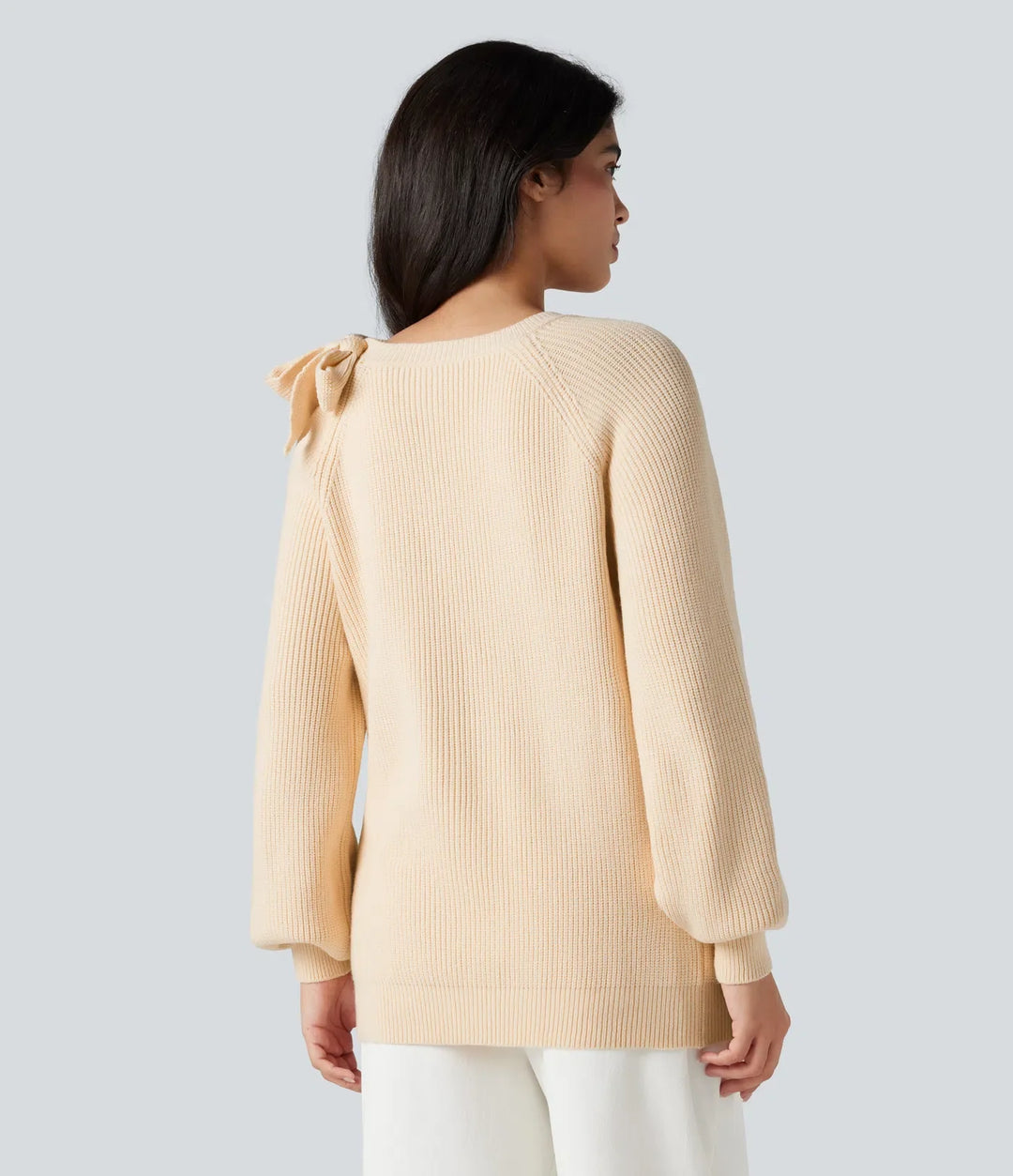 Round Neck Tie Side Long Sleeve Sweater Knit Casual Top