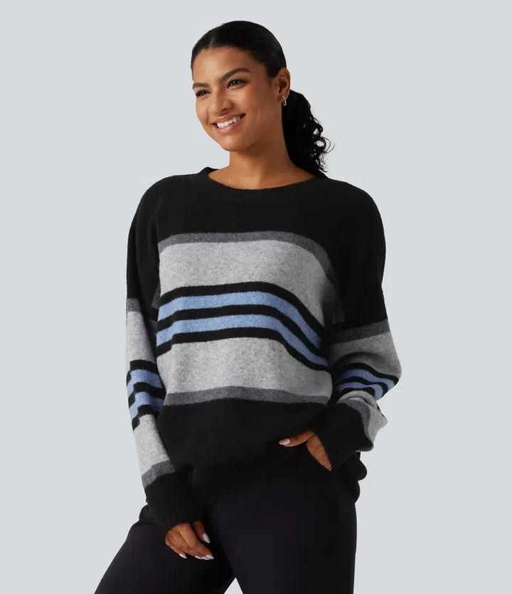 Round Neck Long Sleeve Oversize Striped Casual Sweater