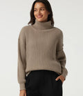High Neck Long Sleeve Dropped Shoulder Casual Wool-Blend Sweater