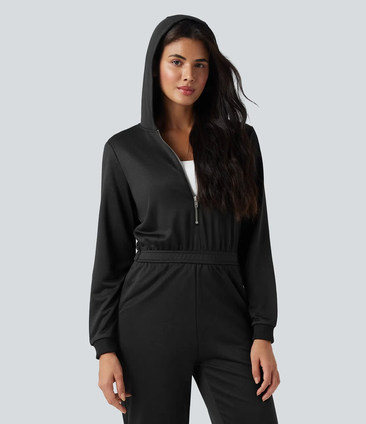 Hooded Long Sleeve Casual Jogger Jumpsuit with Pockets-Easy Peezy Edition