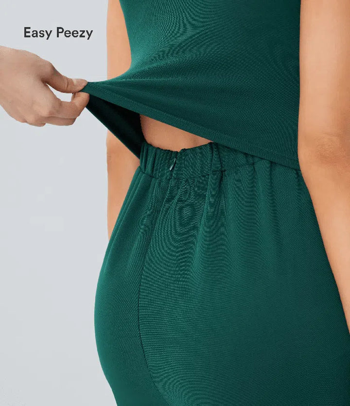 V Neck Sleeveless Ruched Pocket Jumpsuit-Easy Peezy