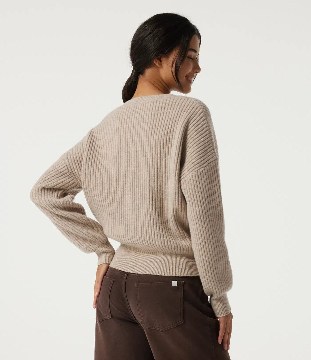 V Neck Dropped Shoulder Long Sleeve Casual Sweater