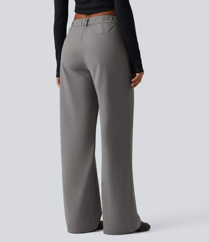 Wrinkle Recovery Mid Rise Straight Leg Work Pants with Pockets
