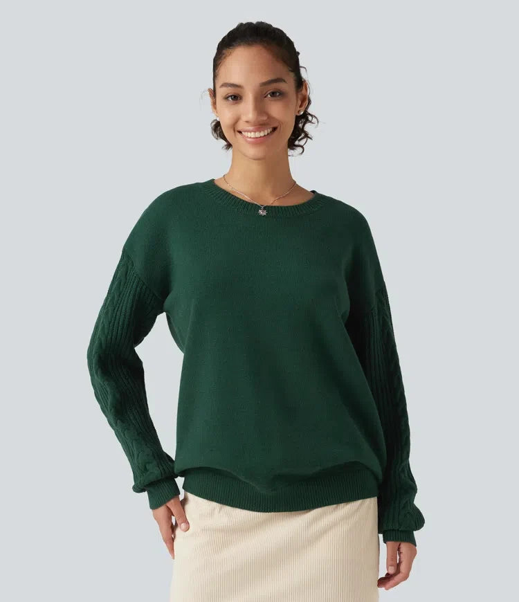 Round Neck Long Sleeve Relaxed Work Sweater