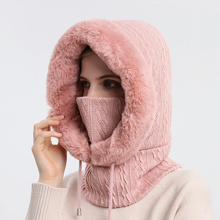 Madison | Faux Fur Trim Knit Hood with Built-In Scarf