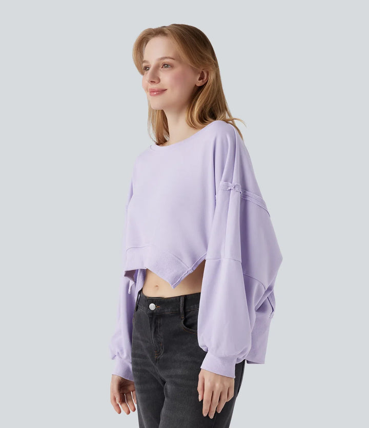 Boat Neck Long Sleeve High Low Casual Sweatshirt