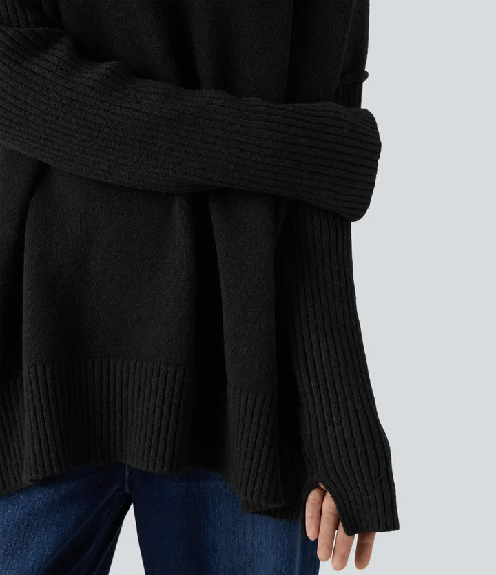V-neck Reglan Long Sleeve Relaxed Fit Casual Sweater