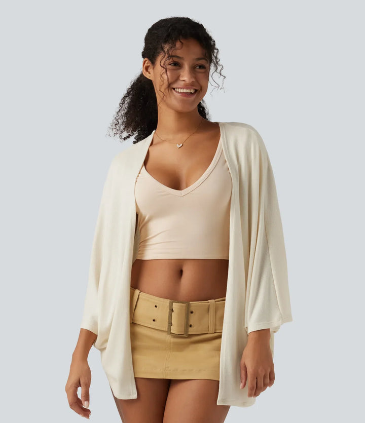 Open Front Batwing 3/4 Sleeve Casual Cardigan
